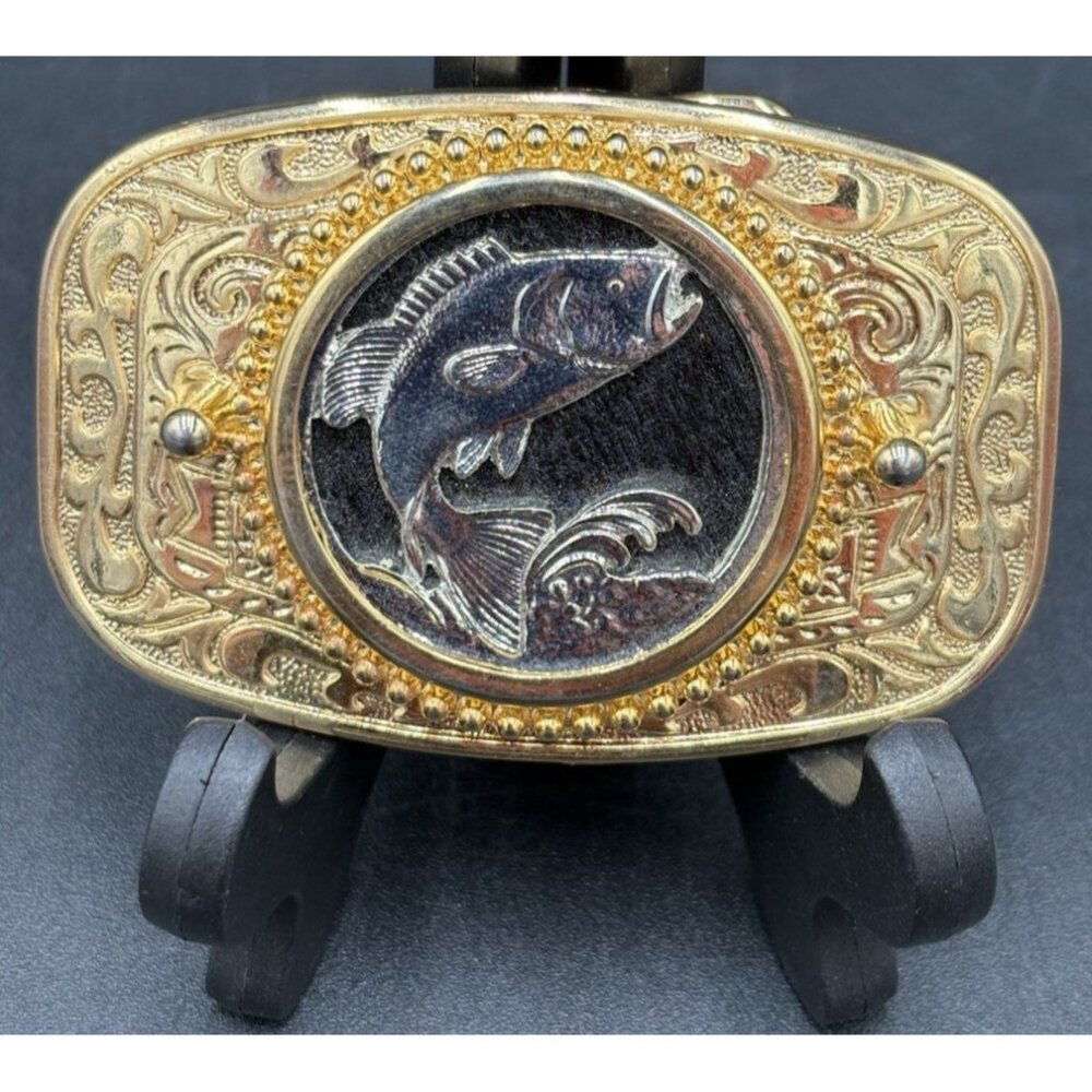 Bass Fishing Belt Buckle Gold Silver Bass Fish Full Metal VERY Shiny NEW